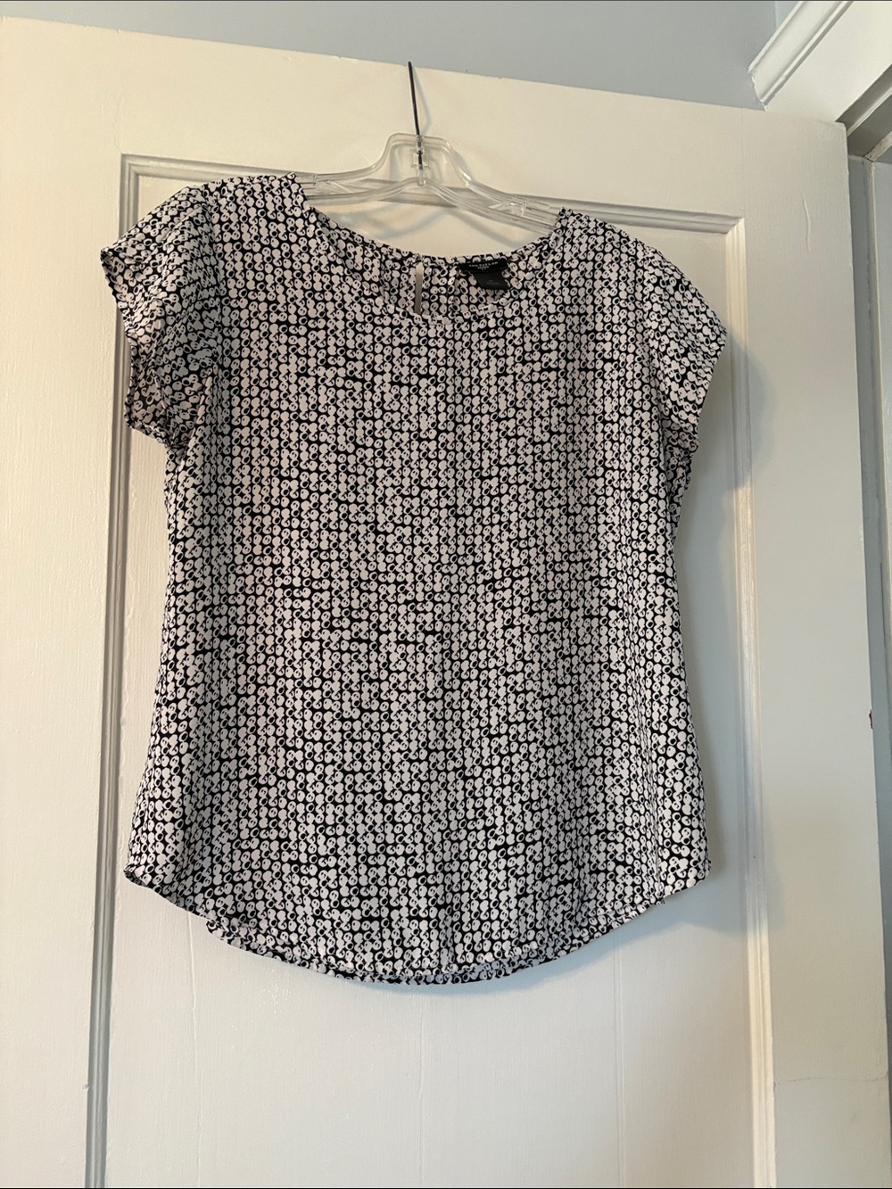 Classic Black & Beige Printed Cap-Sleeve Top